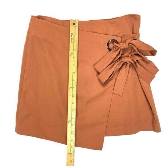 J.O.A. Wrap-Front Skirt Women Sz M Brown Rear Zip Asymmetrical Boho Coastal Mini - Picture 9 of 12